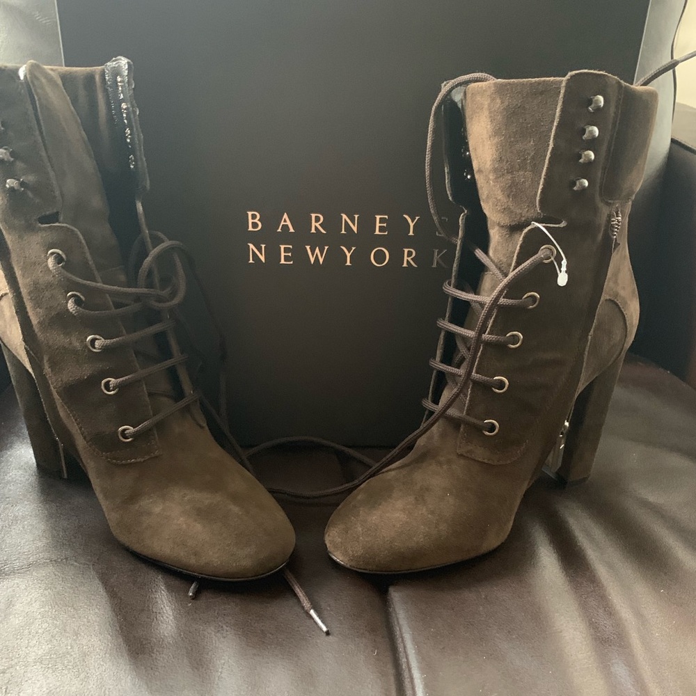 Barney’s Booties stack heel New with Box